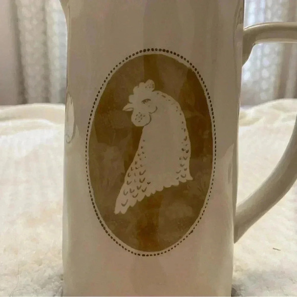 Vintage White Rustic Rooster Stoneware Pitcher, Farmhouse Kitchen Decor - Picture 7 of 8